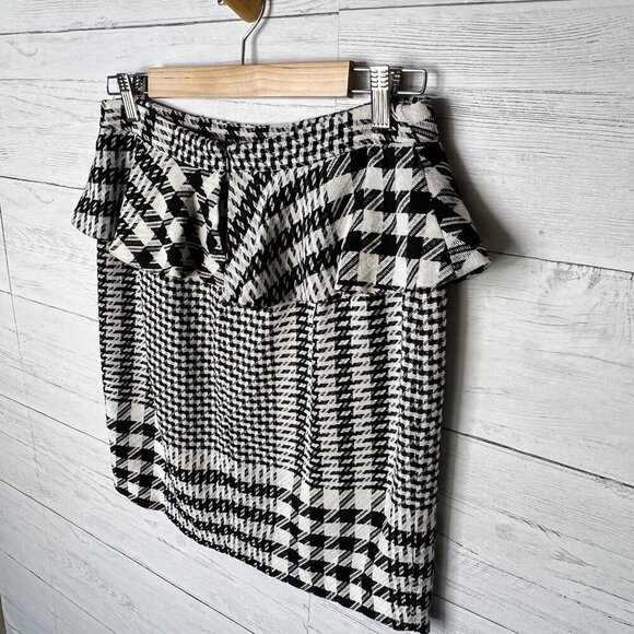Zara Skirt Womens Size Large Black & White Tweed Plaid Ruffle Houndstooth Pencil - Picture 12 of 14